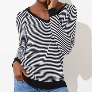 LOFT Striped Relaxed V-Neck Sweater XL